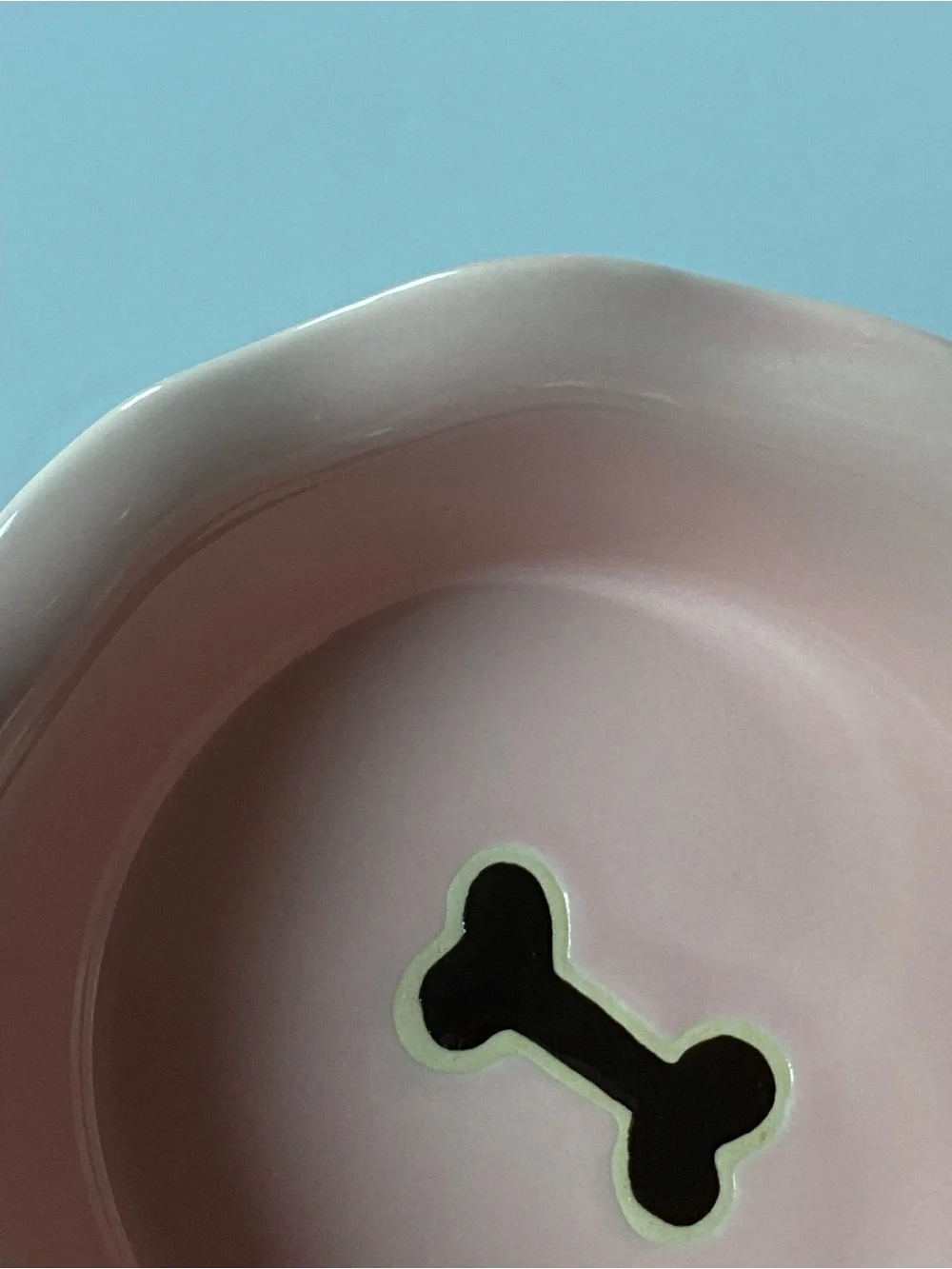 Pink Ceramic Dog Food Water Dish Bowl Stoneware 5” Wavy Edge Paw Prints Bone